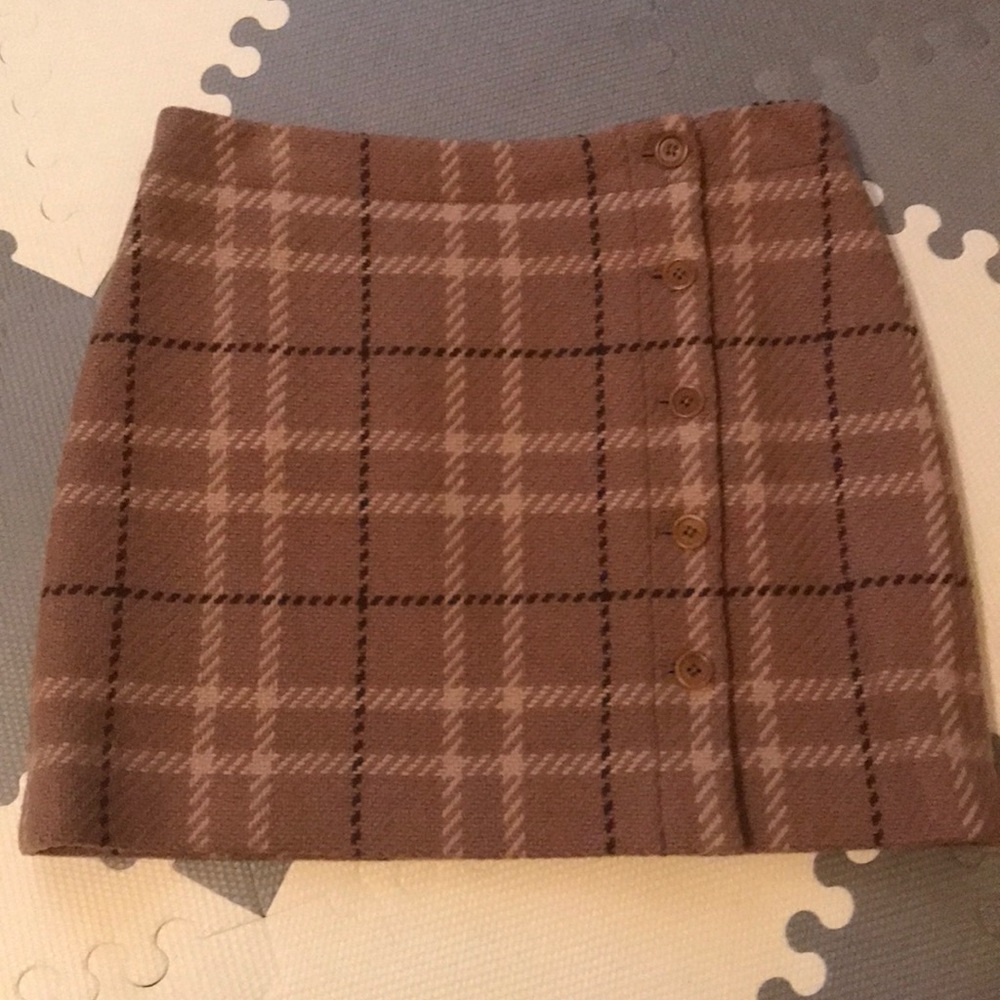 Brown plaid wool mini skirt